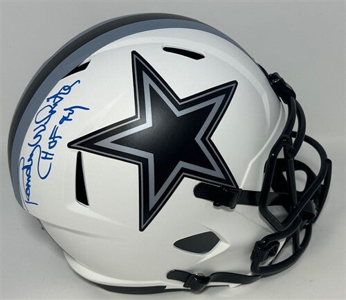 Cowboys RANDY WHITE Signed Full Size FLAT WHITE Replica Helmet AUTO w/ HOF - JSA