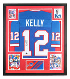 Jim Kelly Signed Framed Custom Blue Pro-Style Football Jersey BAS ITP