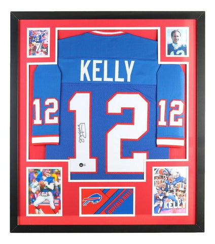 Jim Kelly Signed Framed Custom Blue Pro-Style Football Jersey BAS ITP