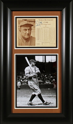 Tigers Ty Cobb Authentic Signed Framed 8.5x11 Stat Photo JSA #XX10043