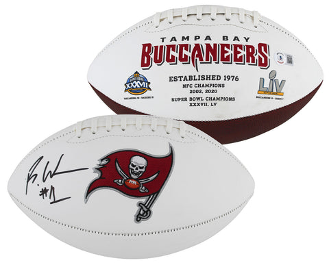 Buccaneers Rachaad White Signed White Panel Logo Football BAS Witnessed