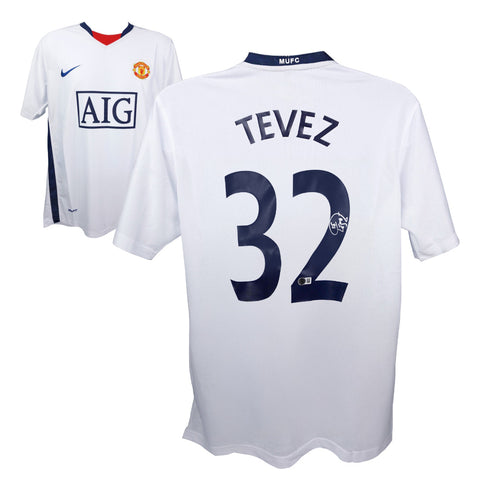 Carlos Tevez Signed Manchester Utd Away Soccer Jersey #32 with Beckett Witness