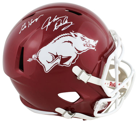Arkansas John Daly "Go Hogs" Signed Maroon Full Size Speed Rep Helmet BAS Wit