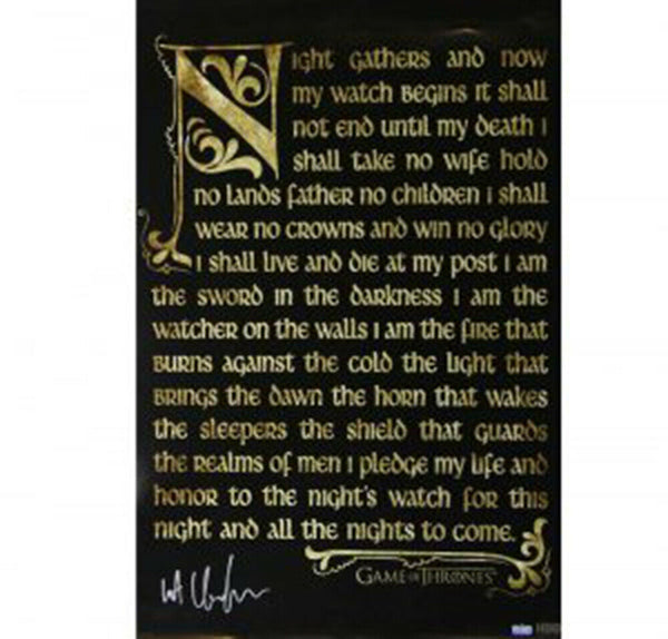 Kit Harington Signed Game of Thrones Night's Watch Oath 24x36 Poster