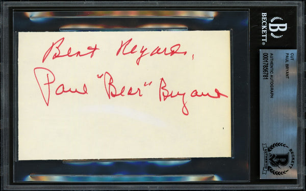 Paul Bear Bryant Autographed 3x5 Cut Signature Alabama Beckett BAS #17856781