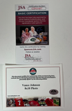 Vance Johnson Autographed 8x10 Photo Inscribed "God Bless" with Plaque JSA COA