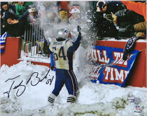 Tedy Bruschi New England Patriots Signed 8x10 Snow Celebration Photograph
