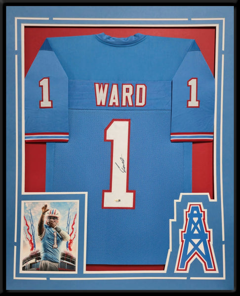 FRAMED TENNESSEE TITANS CAM WARD AUTOGRAPHED SIGNED JERSEY JSA COA