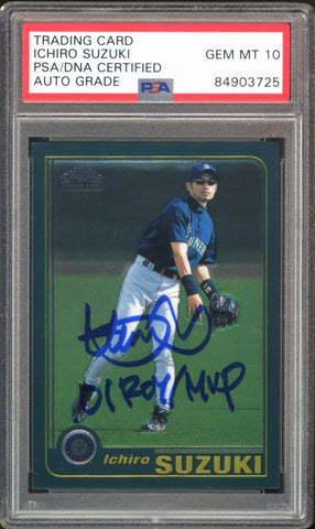 2001 Topps Chrome Ichiro Suzuki RC 01 ROY MVP Ins PSA/DNA Auto GEM MINT 10