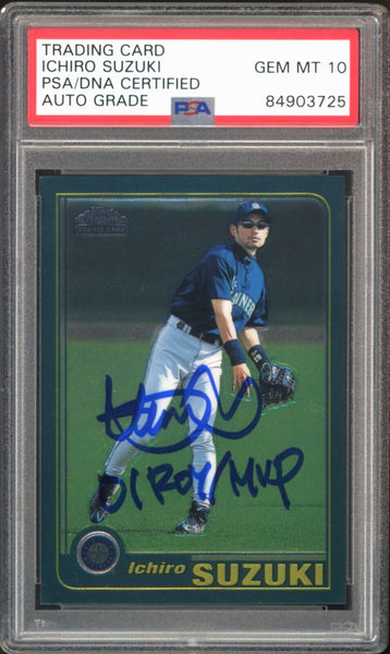2001 Topps Chrome Ichiro Suzuki RC 01 ROY MVP Ins PSA/DNA Auto GEM MINT 10