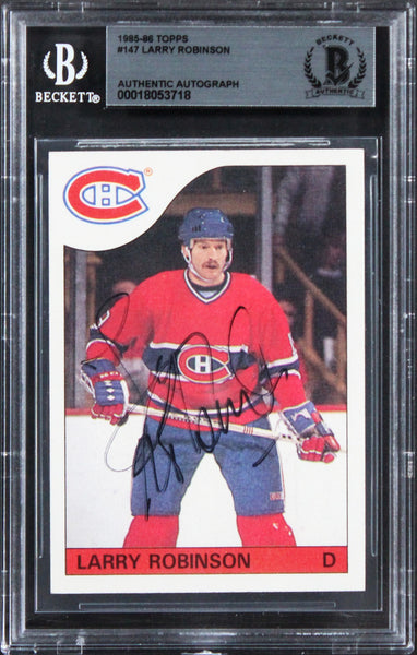 Canadiens Larry Robinson Authentic Signed 1985 Topps #147 Card BAS Slabbed