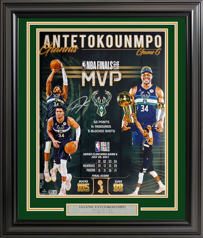 GIANNIS ANTETOKOUNMPO AUTOGRAPHED FRAMED 16X20 PHOTO BUCKS FINALS MVP BECKETT