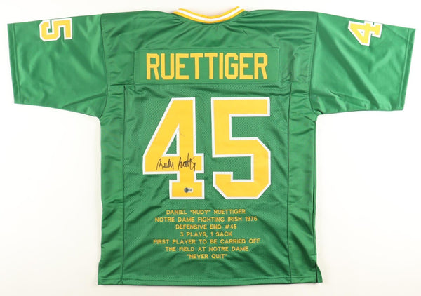 Rudy Ruettiger Signed Notre Dame Irish Career Stat Jersey (Beckett) Irish Legend