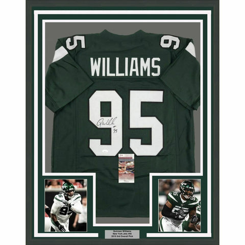 FRAMED Autographed/Signed QUINNEN WILLIAMS 33x42 New York Green Jersey JSA COA