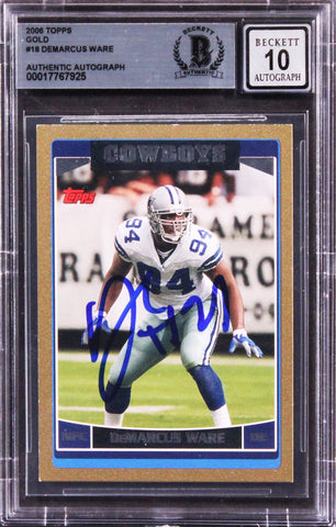 Cowboys Demarcus Ware Signed 2006 Topps Gold #18 Card Auto Gem Mint 10! BAS Slab
