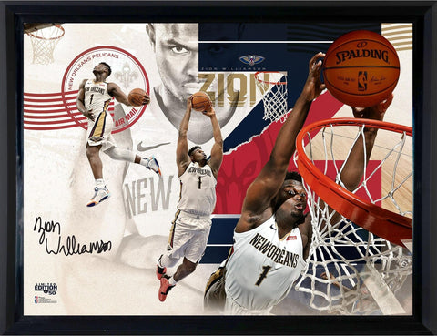Zion Williamson Pelicans FRMD Signed 52" x 40" Breaking Through Photo-LE/50