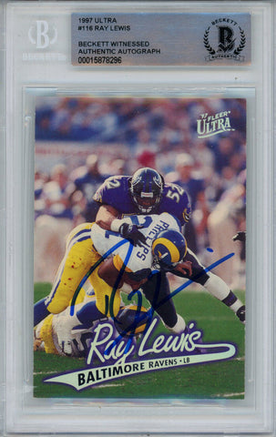 Ray Lewis Autographed 1997 Ultra #116 Trading Card Beckett Slab 43384
