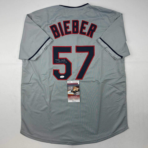 Autographed/Signed Shane Bieber Cleveland Grey Baseball Jersey JSA COA