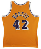 Lakers James Worthy "HOF 2003" Signed Yellow M&N HWC Swingman Jersey BAS Wit