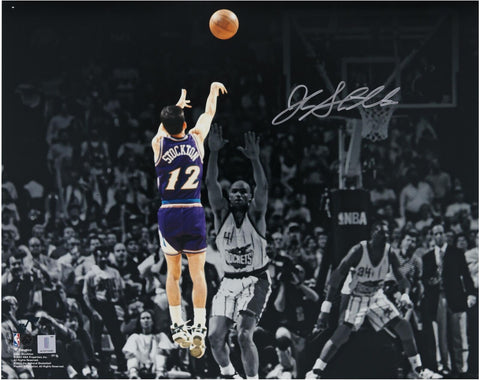 John Stockton Jazz Signed 16x20 1997 Game 6 WC Finals Win Shot Spotlight Photo