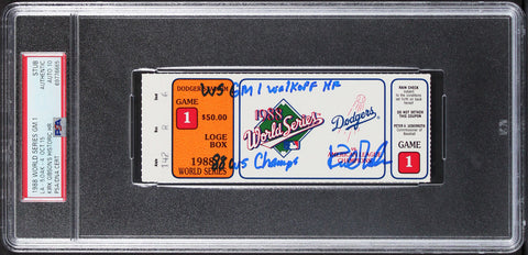 Dodgers Kirk Gibson "2x Insc" Signed 1988 WS Game 1 Ticket Auto 10 PSA Slabbed 1