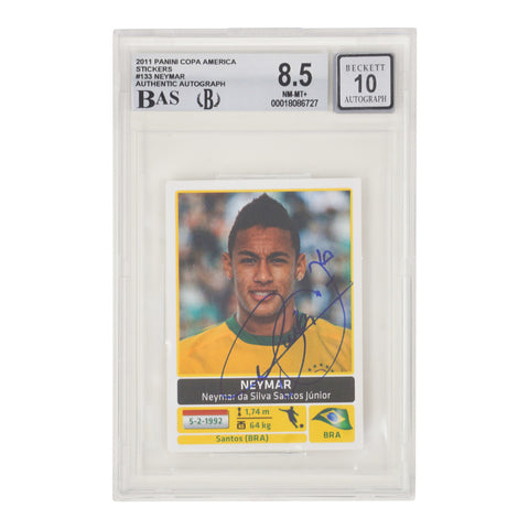 Neymar Jr Signed 2011 Panini Copa America Stickers #133 - BGS 8.5 AUTO 10