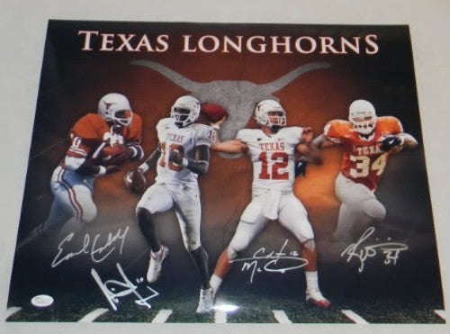 EARL CAMPBELL RICKY WILLIAMS VINCE YOUNG COLT McCOY SIGNED TEXAS 16x20 PHOTO