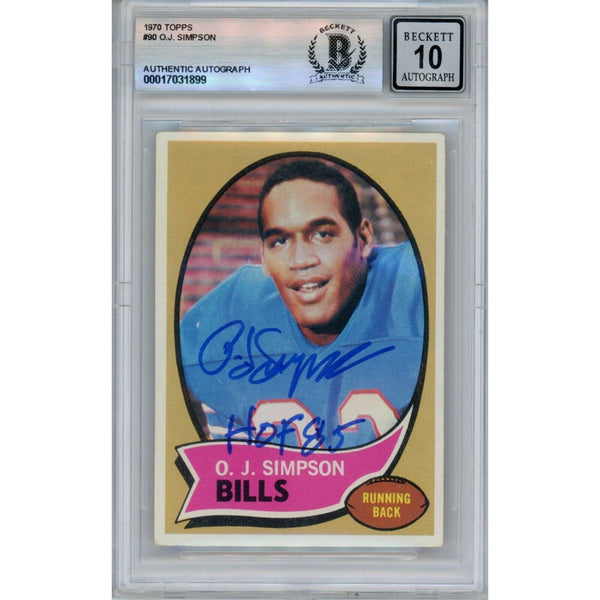 OJ Simpson Autographed 1970 Topps #90 HOF 10 Grade Card Beckett 46491