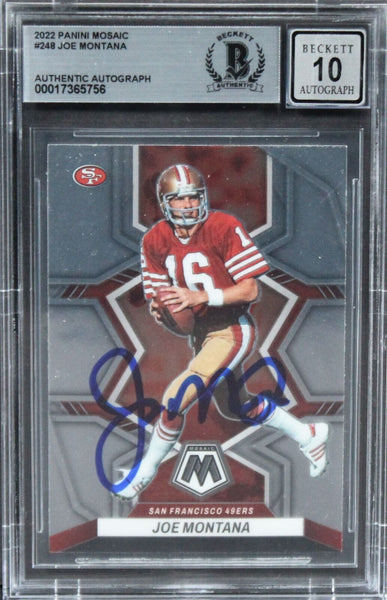 49ers Joe Montana Signed 2022 Panini Mosaic #248 Card Auto Grade 10! BAS Slabbed