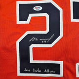 Framed Autographed/Signed Jose Altuve 35x39 Houston Orange Jersey PSA/DNA COA