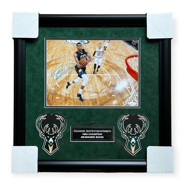 Giannis Antetokounmpo Signed Autographed 11x14 Photograph Framed to 23x23 JSA