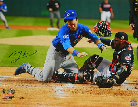BEN ZOBRIST Signed Cubs 2016 World Series Home Plate Collision 16x20 Photo - SS