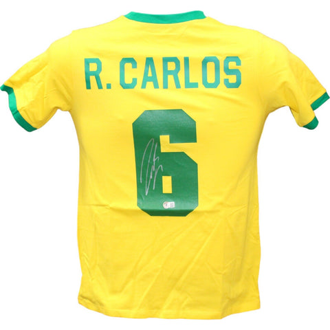 Roberto Carlos Autographed/Signed National Style Yellow Jersey Beckett 43491