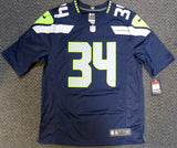 SEAHAWKS THOMAS RAWLS AUTOGRAPHED SIGNED BLUE NIKE JERSEY SIZE L MCS HOLO 105074