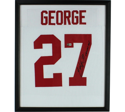 Eddie George Signed Framed Ohio White Jersey