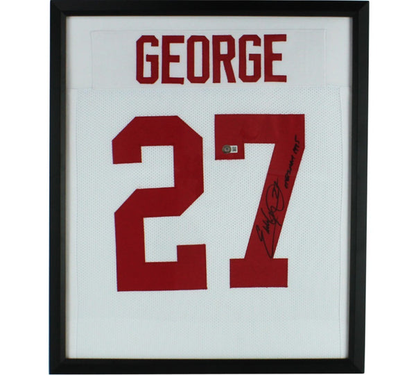 Eddie George Signed Framed Ohio White Jersey