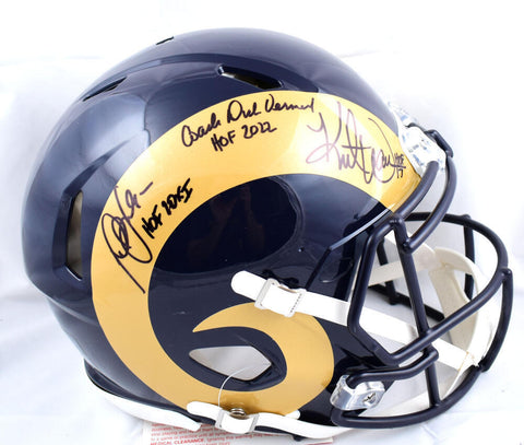 Faulk K. Warner D. Vermeil Signed F/S Rams Speed Authentic Helmet HOF- BA W Holo