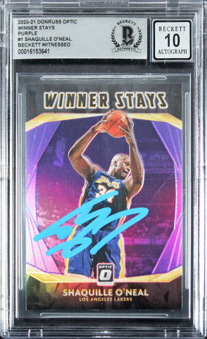Lakers Shaquille O'Neal Signed 2020 Donruss Optic WS #1 Card Auto 10! BAS Slab