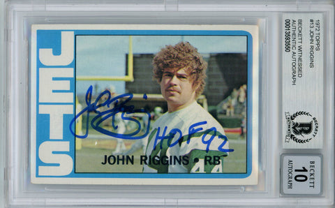 John Riggins Autographed 1972 Topps #13 Rookie Card HOF Beckett Slab 35014