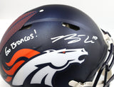 Bo Nix Autographed/Inscribed "Go Broncos" Navy Broncos Pro Speed Helmet BAS COA