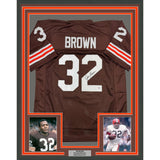 Framed Autographed/Signed Jim Brown 35x39 Cleveland Brown Jersey PSA COA