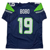 Autographed/Signed Jake Bobo Seattle Blue Football Jersey JSA COA