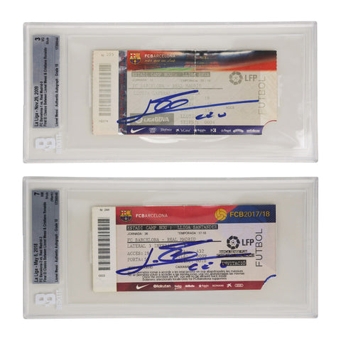 Lionel Messi Signed First & Final El Clasico with Ronaldo Match Tickets - BGS