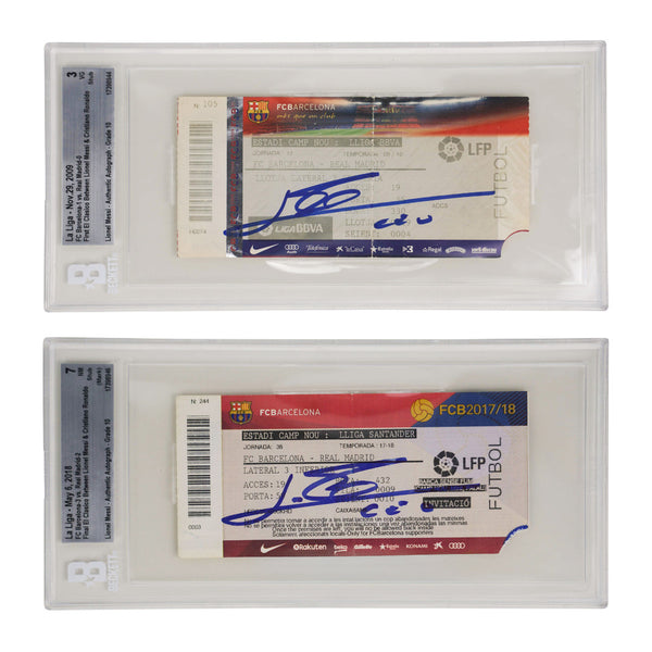 Lionel Messi Signed First & Final El Clasico with Ronaldo Match Tickets - BGS