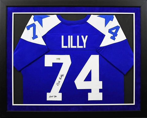 BOB LILLY AUTOGRAPHED DALLAS COWBOYS #74 BLUE FRAMED JERSEY W/ HOF 80