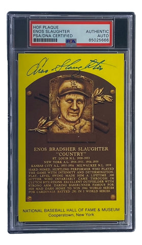 Enos Slaughter Signed 4x6 St Louis Cardinals HOF Plaque Card PSA/DNA 85025666