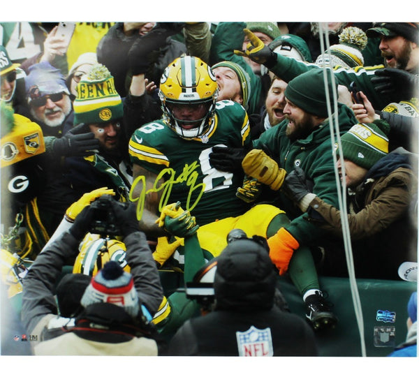 Josh Jacobs Signed Green Bay Packers Unframed 16x20 NFL Lambeau Leap Photo