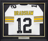 STEELERS TERRY BRADSHAW AUTOGRAPHED SIGNED FRAMED WHITE JERSEY BECKETT QR 209455