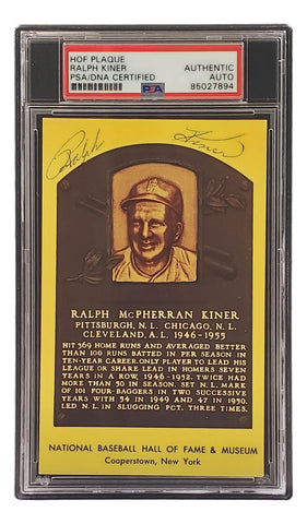 Ralph Kiner Signed 4x6 Pittsburgh Pirates HOF Plaque Card PSA/DNA 85027894