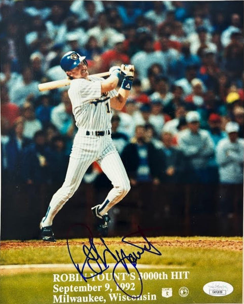 Robin Yount Autographed Milwaukee Brewers 3000th Hit 8x10 Photo JSA COA